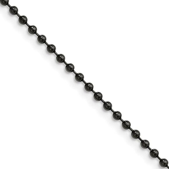 2.4mm Stainless Steel Black-Plated Beaded Chain Necklace 24 Inch